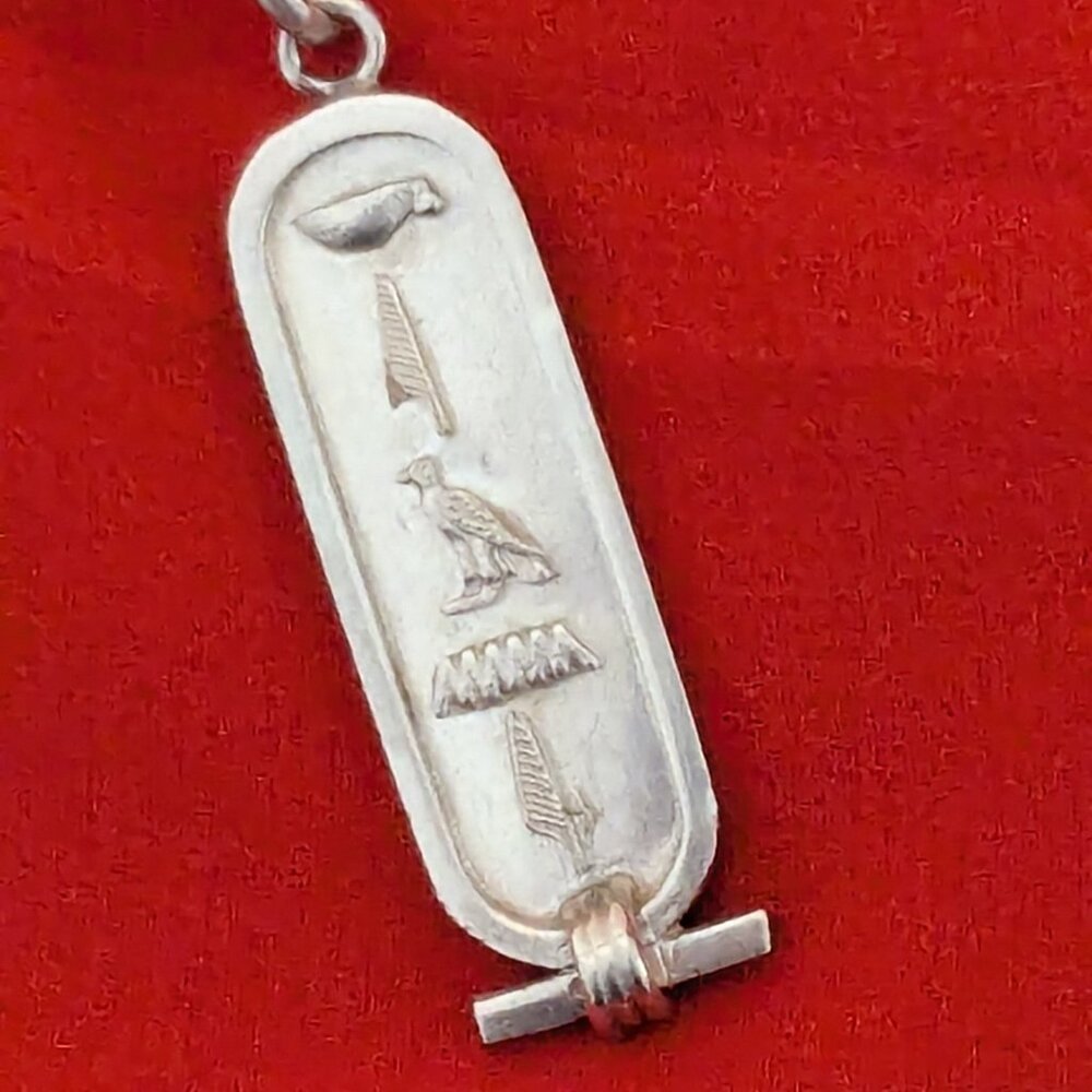 Vintage Sterling Silver Egyptian Cartouche Pendant Necklace "DIANE" 925 Egypt